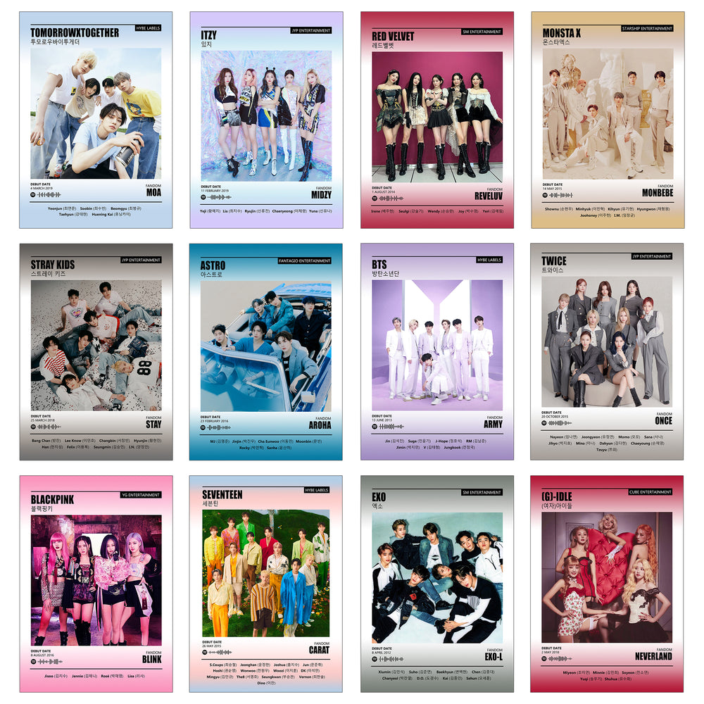 K-pop Bands Music Art Wall poster Pack of 12 (8.2x11.8 inch).