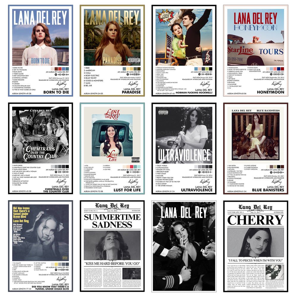 Lana Del Rey Music Art Wall poster Pack of 12 (8.2x11.8 inch).