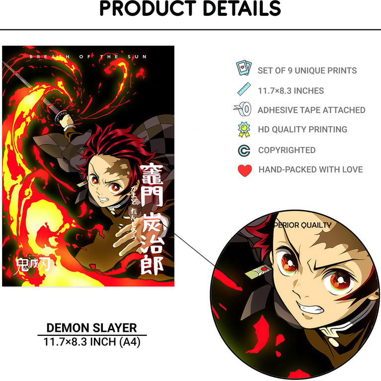 Demon Slayer Wall Poster Pack Of 9 (8.2x11.8 inch)