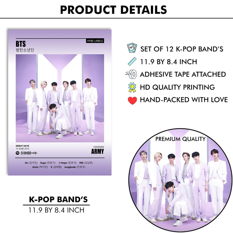 K-pop Bands Music Art Wall poster Pack of 12 (8.2x11.8 inch).