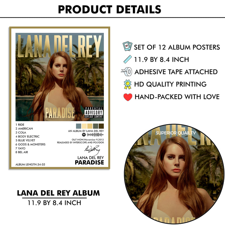 Lana Del Rey Music Art Wall poster Pack of 12 (8.2x11.8 inch).