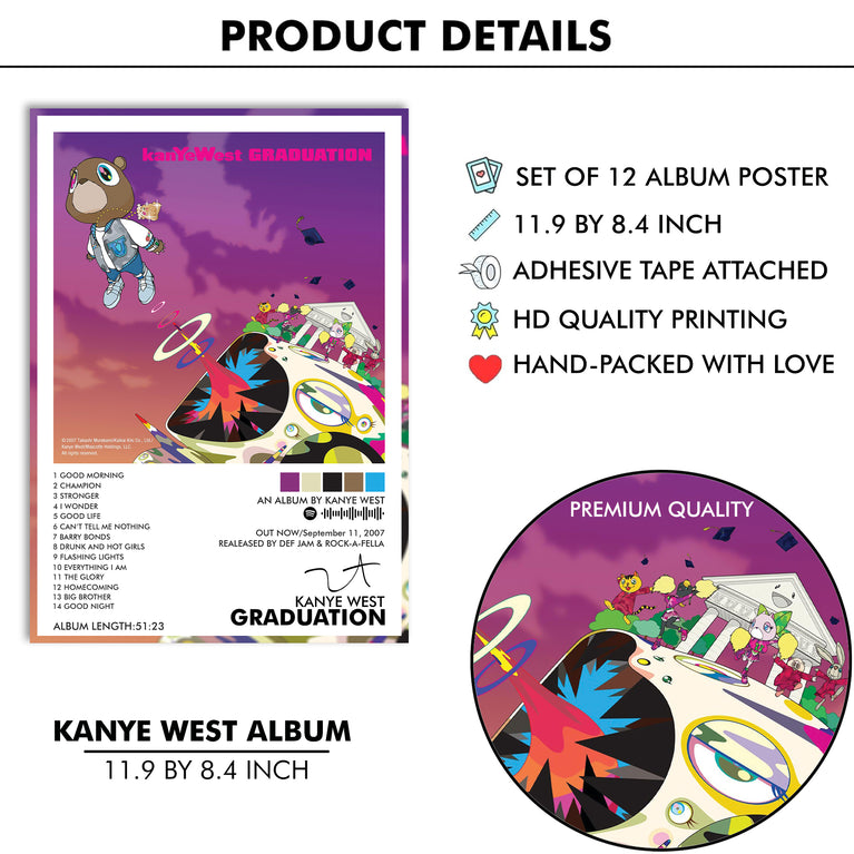 Kanye West Music Art Wall poster Pack of 12 (8.2x11.8 inch).