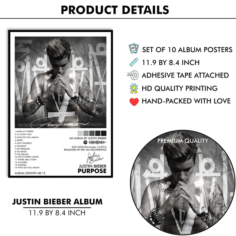 Justin Beiber Music Art Wall poster Pack of 10 (8.2x11.8 inch).