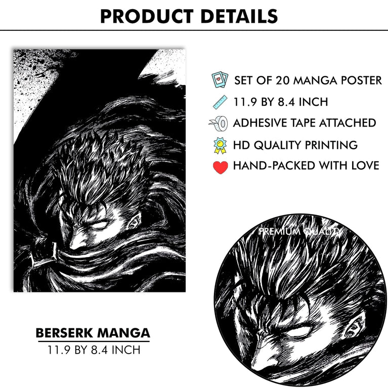 Berserk Manga Wall Poster Pack Of 20 (8.2x11.8 inch)