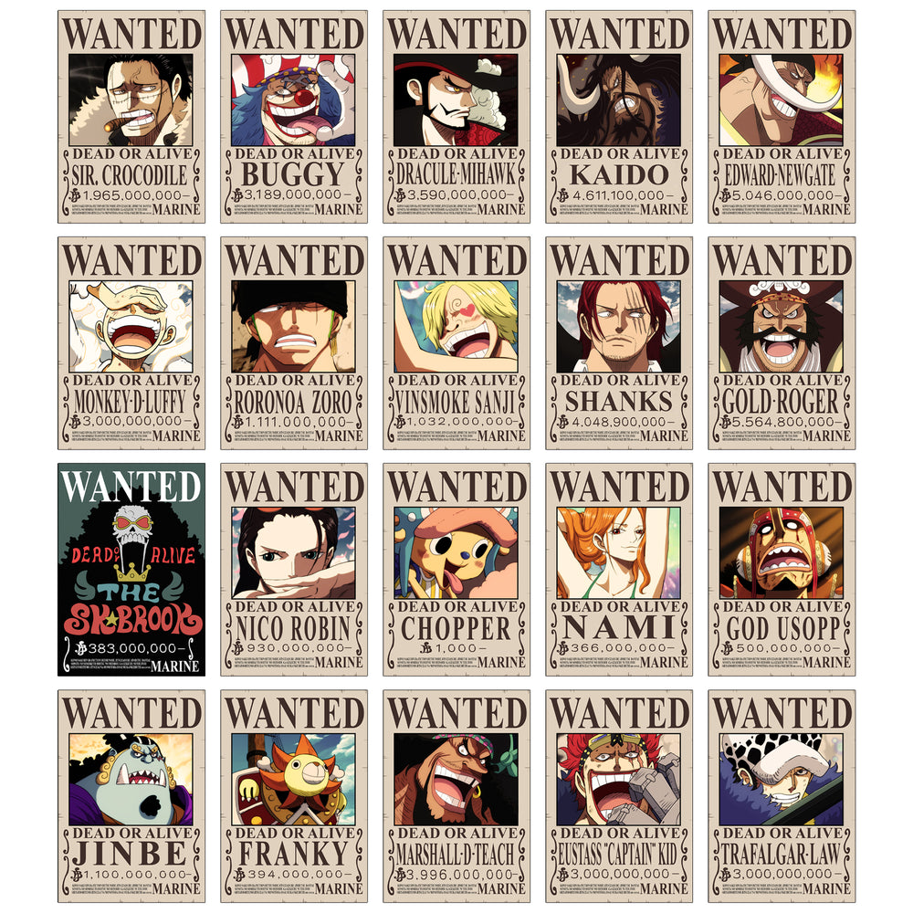 One piece wanted (Post-timeskip) Posters Pack Of 20 (8.2x11.8 inch)