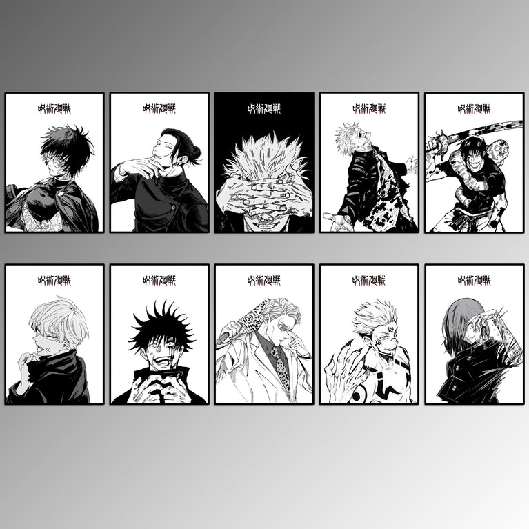 Jujutsu Kaisen Black and White Wall Poster Pack Of 12 (8.2x11.8 inch)