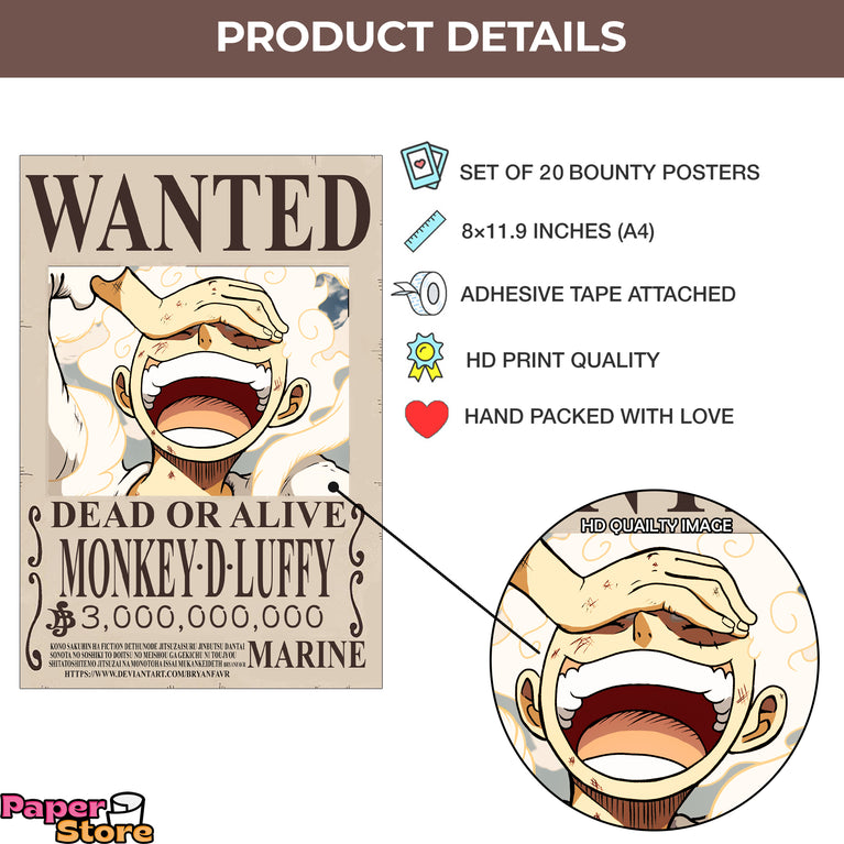 One piece wanted (Post-timeskip) Posters Pack Of 20 (8.2x11.8 inch)