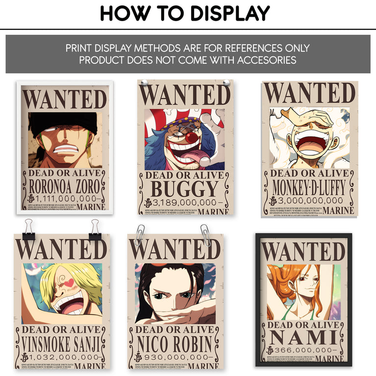 One piece wanted (Post-timeskip) Posters Pack Of 20 (8.2x11.8 inch)