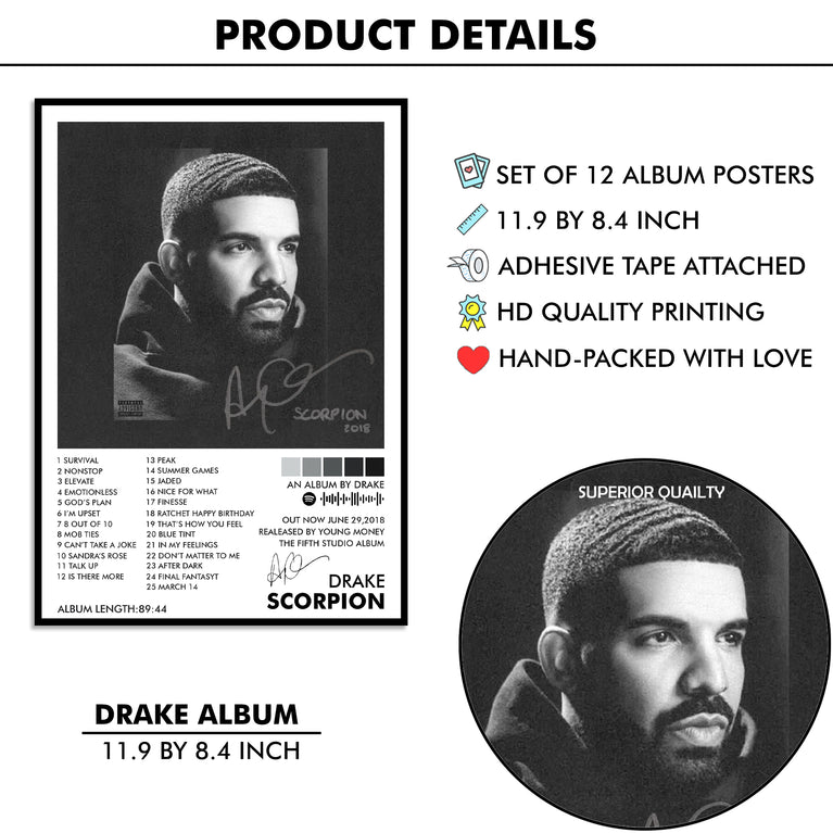 Drake Music Art Wall poster Pack of 12 (8.2x11.8 inch).