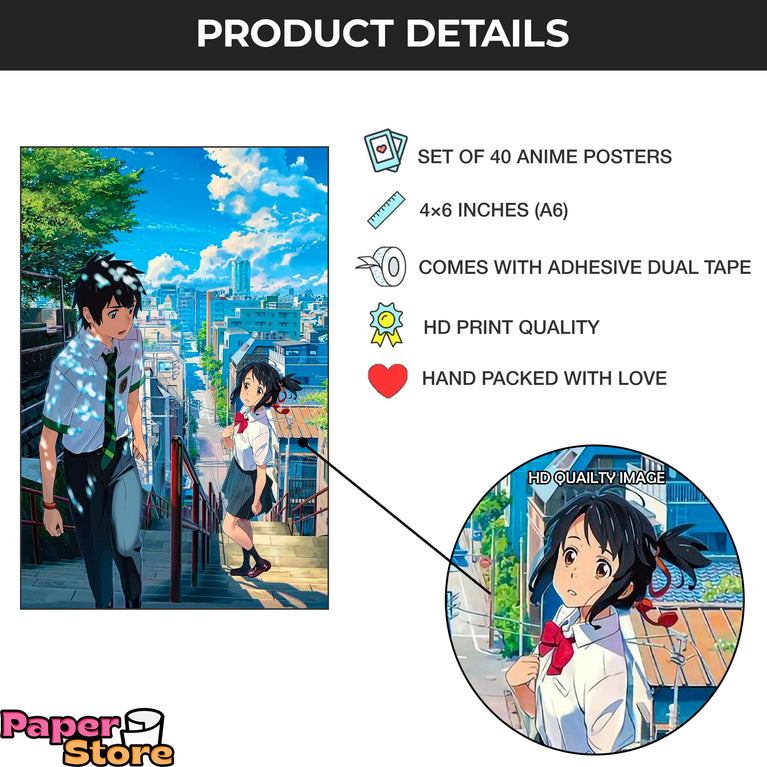 Mix Anime poster pack of 40 (4x6 inch) A6 size.