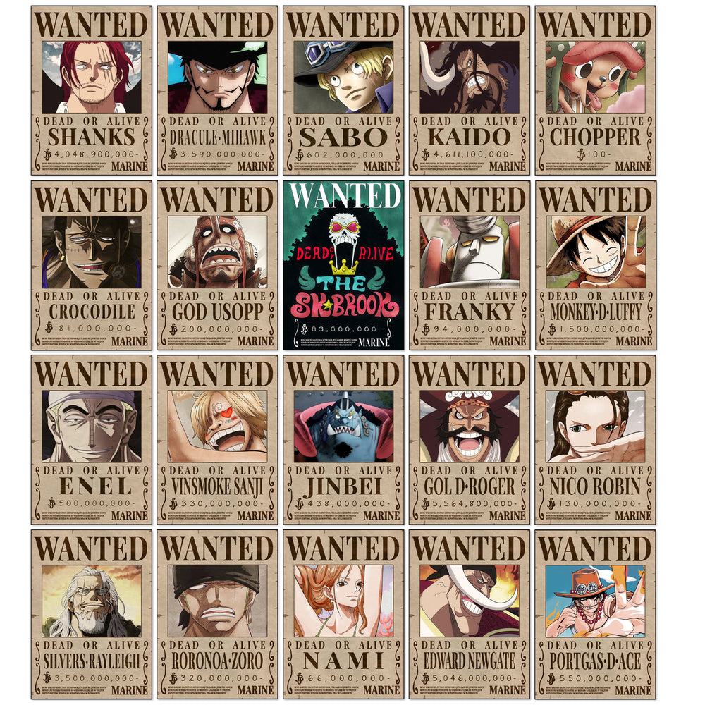 One piece wanted (Pre-timeskip) Posters Pack Of 20 (8.2x11.8 inch)